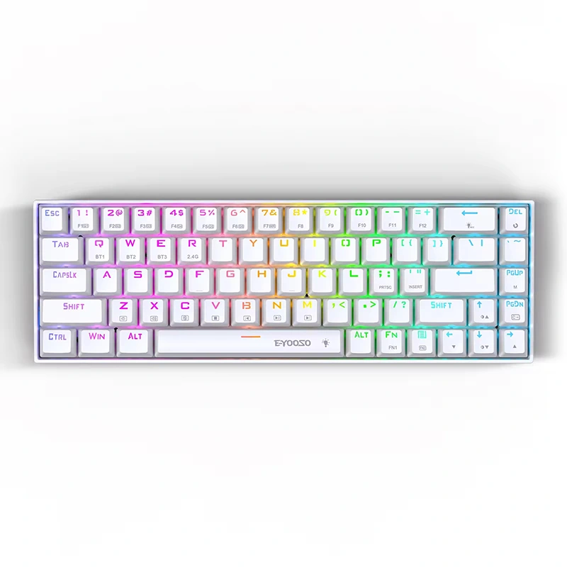 Clavier de jeu mécanique sans fil BT 2,4 GHz RVB à 68 touches