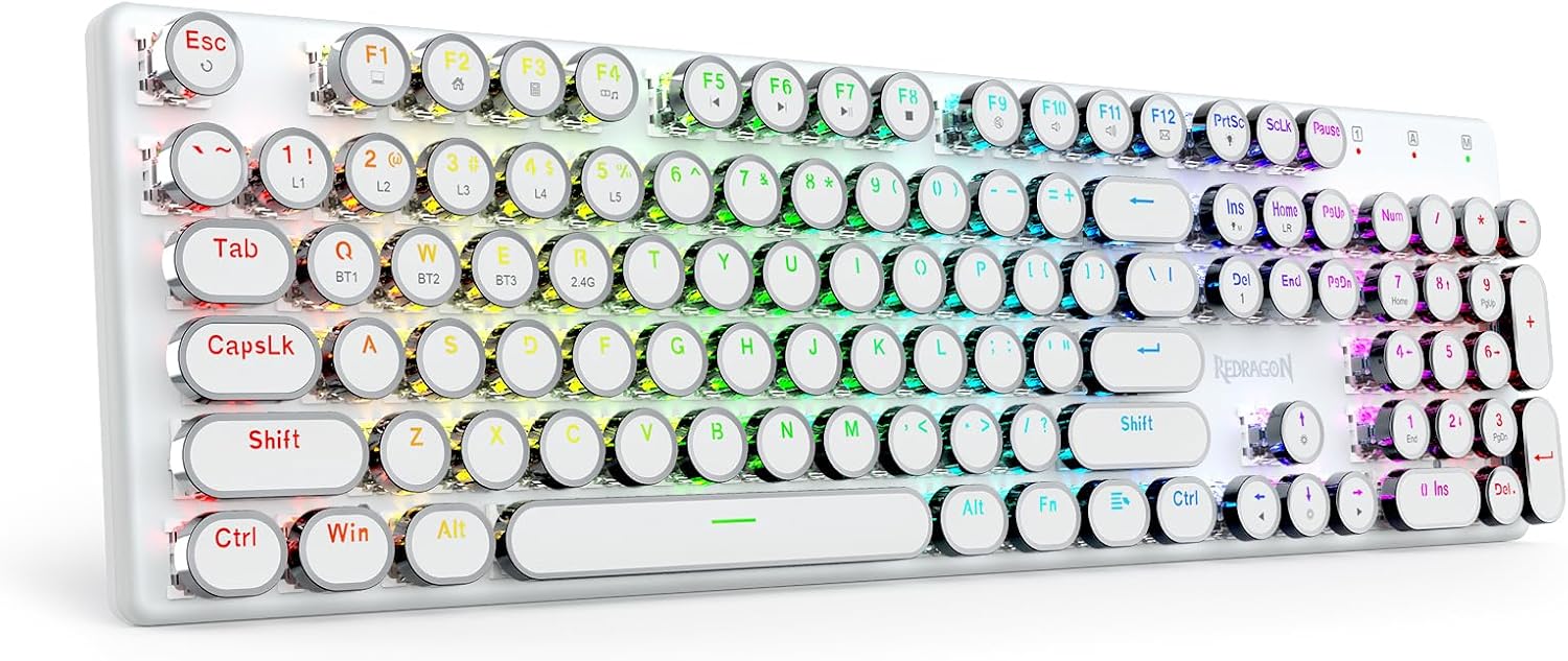 Clavier de jeu mécanique de machine à écrire sans fil Redragon K710 à 104 touches