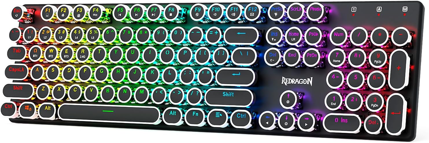 Redragon K710 clavier de jeu mécanique de style machine à écrire sans fil noir