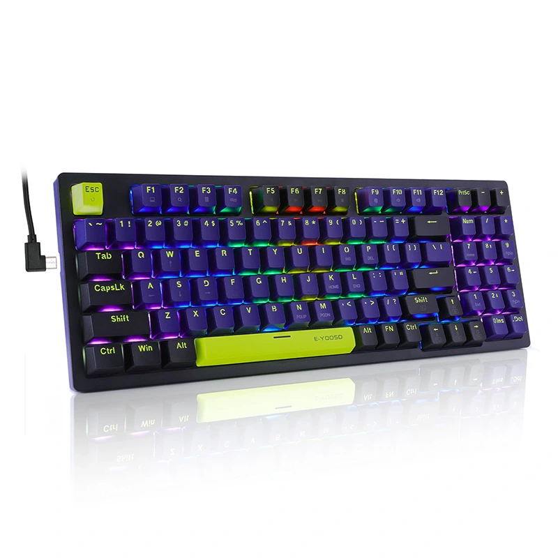 Clavier de jeu mécanique arc-en-ciel filaire à 94 touches