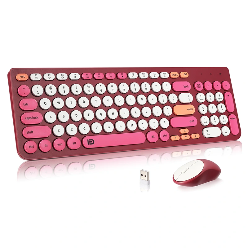 Clavier sans fil et combo de souris avec touches rondes 2,4 GHz